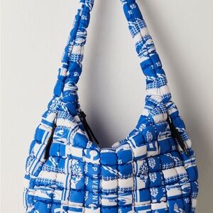 Free People Blue and White Printed Carryall Tote